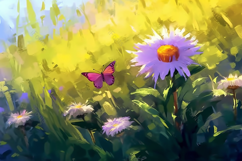 蝴蝶在紫色延药睡莲花丛插画,插画/手绘图,插画/手绘图库,插画/手绘图下载,插画/手绘